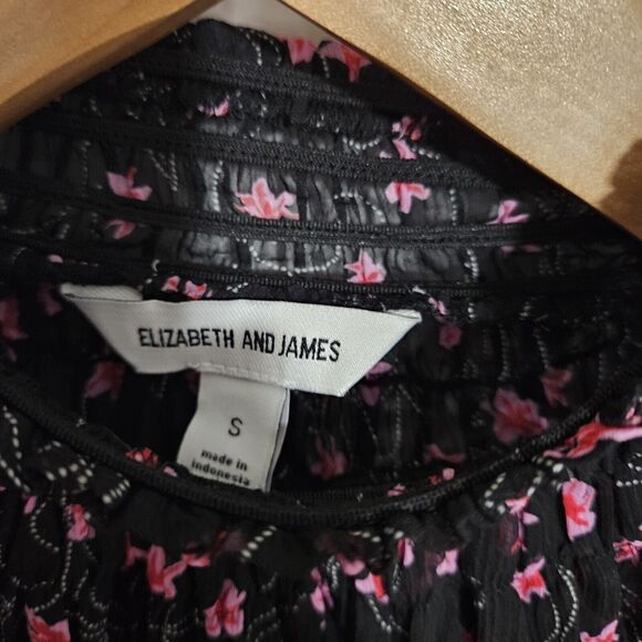 Elizabeth And James Small Long Sleeve Smocked Sheer Blouse Black W/ Pink Flowers - Picture 3 of 5